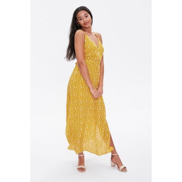 forever 21 mustard maxi dress Forever 21 Mustard Yellow Floral Print Lined Adjustable Maxi Dress Size  Small
